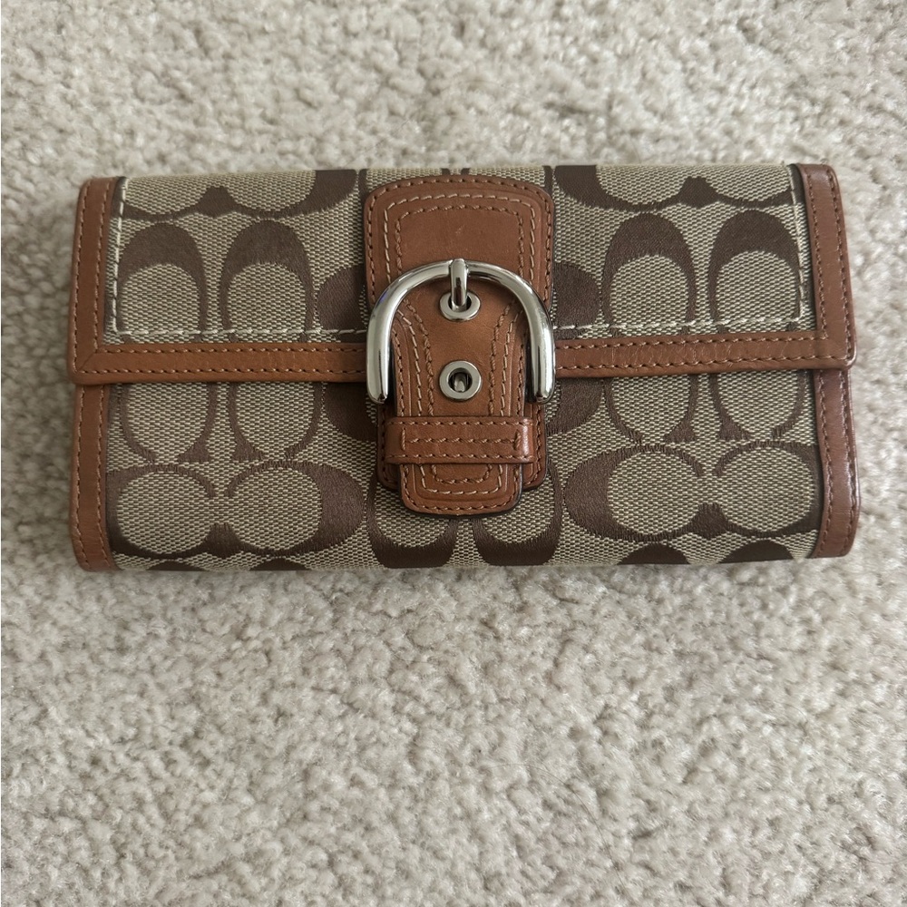 Coach Tan and Brown Signature Wallet